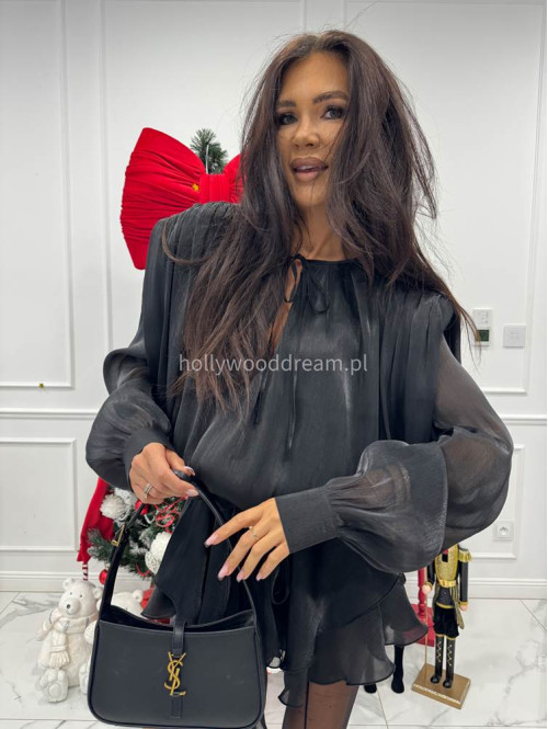 Czarny sukienko-kombinezon z opływającego materiału Gusto 131 - photo #9