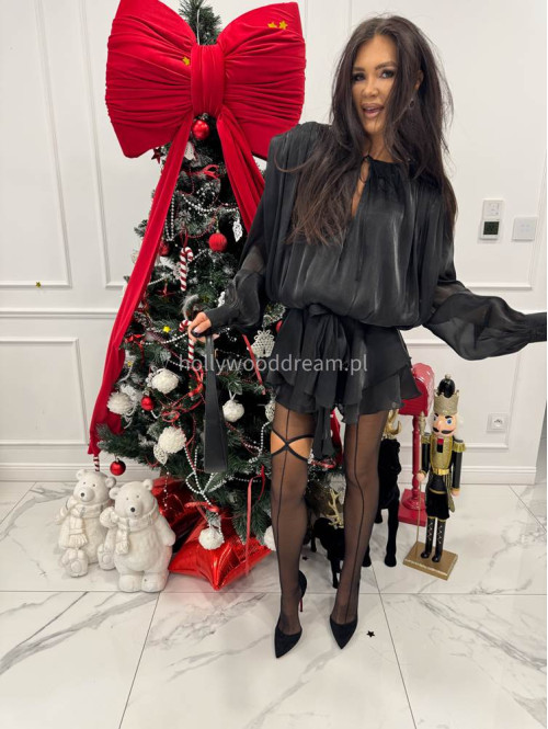 Czarny sukienko-kombinezon z opływającego materiału Gusto 131 - photo #10