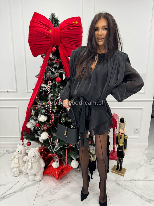 Czarny sukienko-kombinezon z opływającego materiału Gusto 131 - photo #14