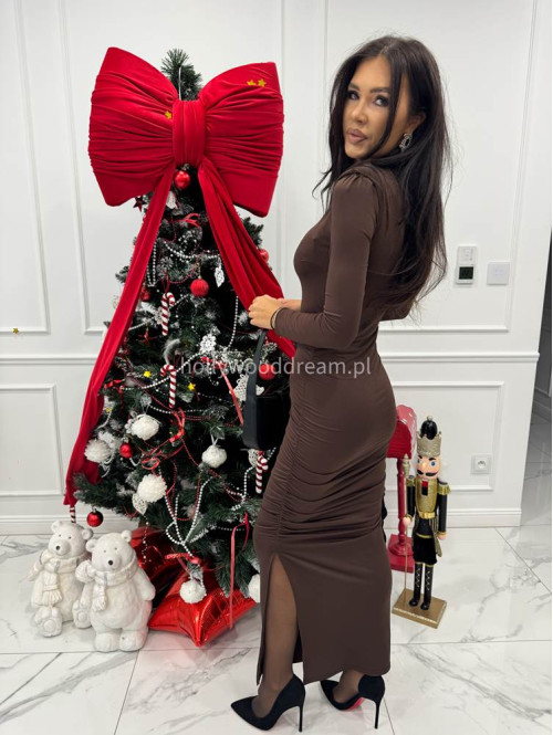 Brązowa sukienka maxi z drapowaniem EMMA 131 - photo #6