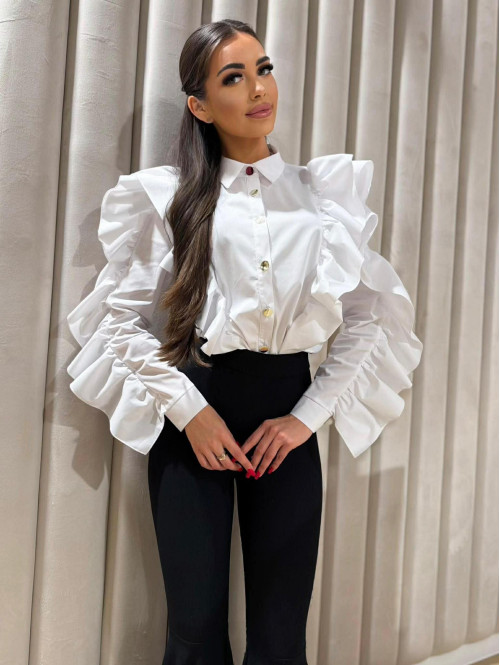 Biała koszula elegancka z falbanami PRETTY 173