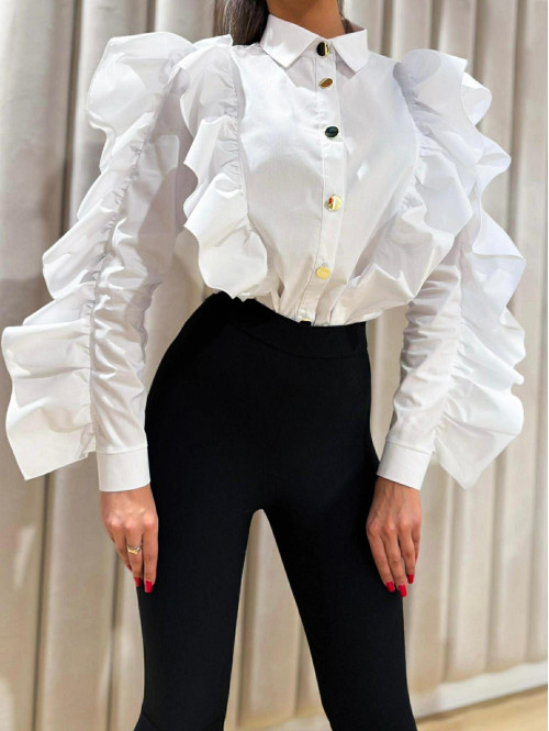 Biała koszula elegancka z falbanami PRETTY 173 - photo #3