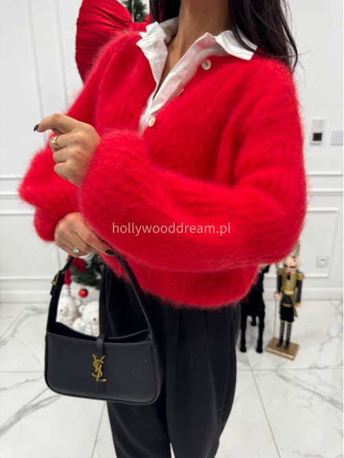 Czerwony sweter kardigan z poszerzanymi rękawami Paulo 52 - photo #1