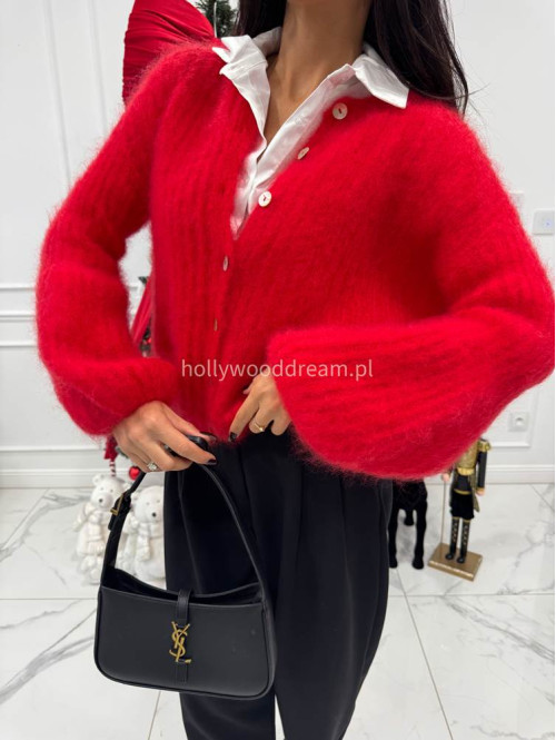 Czerwony sweter kardigan z poszerzanymi rękawami Paulo 52 - photo #2