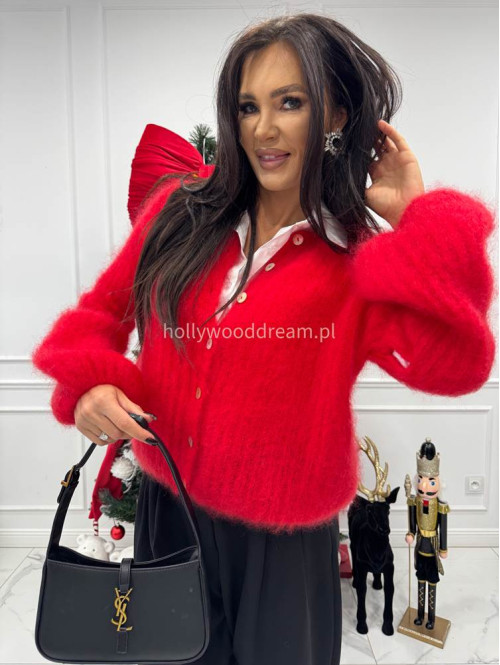 Czerwony sweter kardigan z poszerzanymi rękawami Paulo 52 - photo #3