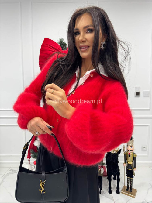 Czerwony sweter kardigan z poszerzanymi rękawami Paulo 52 - photo #4