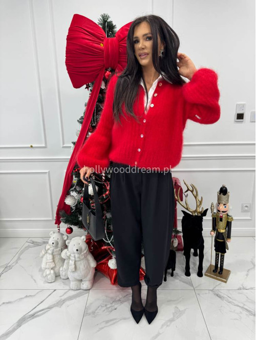 Czerwony sweter kardigan z poszerzanymi rękawami Paulo 52 - photo #5