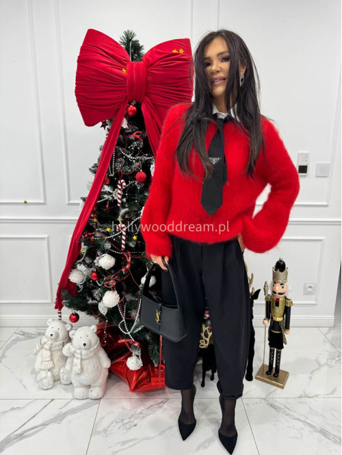 Czerwony sweter moherowy z szerszymi rękawami LEOVELY 06 - photo #3