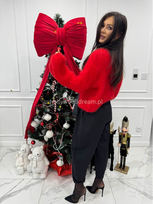 Czerwony sweter moherowy z szerszymi rękawami LEOVELY 06 - photo #5