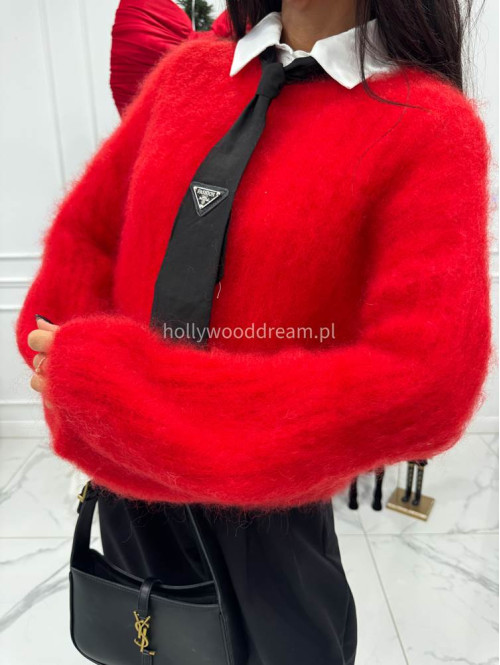 Czerwony sweter moherowy z szerszymi rękawami LEOVELY 06 - photo #8