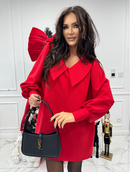 Czerwona sukienka mini oversize z kołnierzem BELLISIMA 161