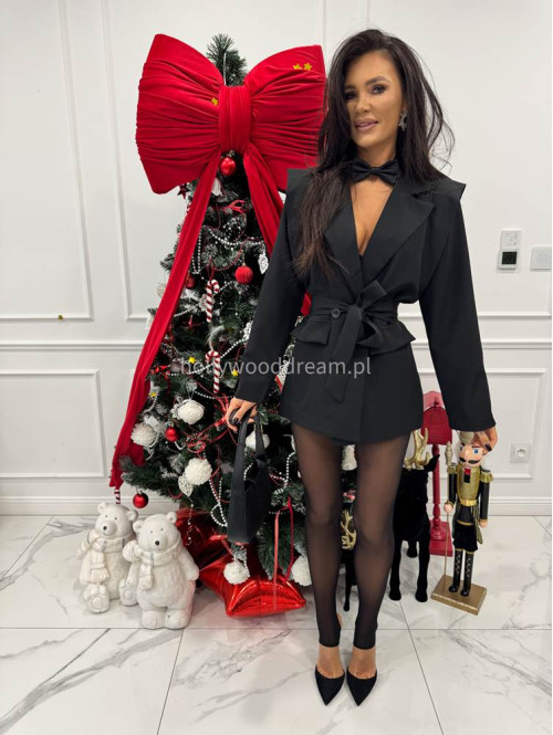 Czarna marynarka z paskiem 75% wiskoza VALERIE 02 - photo #1