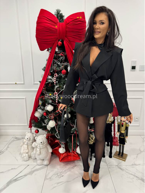 Czarna marynarka z paskiem 75% wiskoza VALERIE 02 - photo #2