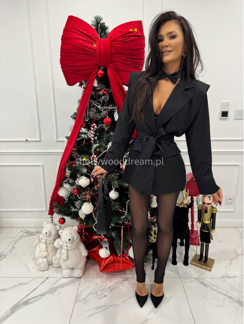 Czarna marynarka z paskiem 75% wiskoza VALERIE 02 - photo #7