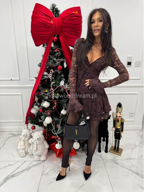 Czekoladowy kombinezon koronkowy z guzikami PABLO 17 - photo #3