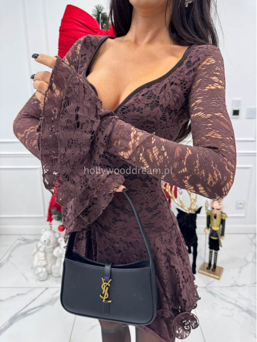 Czekoladowy kombinezon koronkowy z guzikami PABLO 17 - photo #9