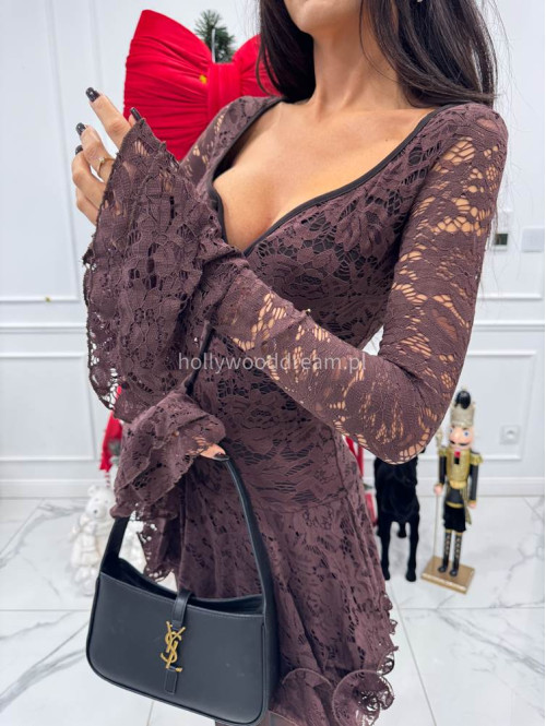 Czekoladowy kombinezon koronkowy z guzikami PABLO 17 - photo #10