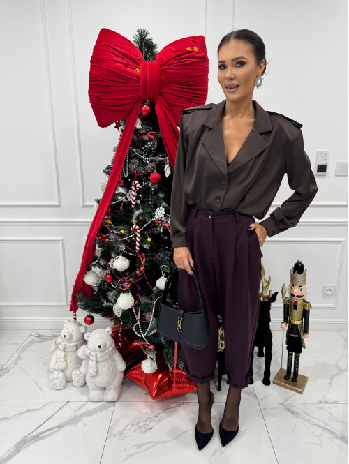 Śliwkowe spodnie eleganckie szerokie na gumce DANNY 02 - photo #0