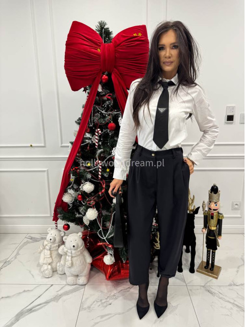 Czarne spodnie eleganckie szerokie na gumce DANNY 02 - photo #1