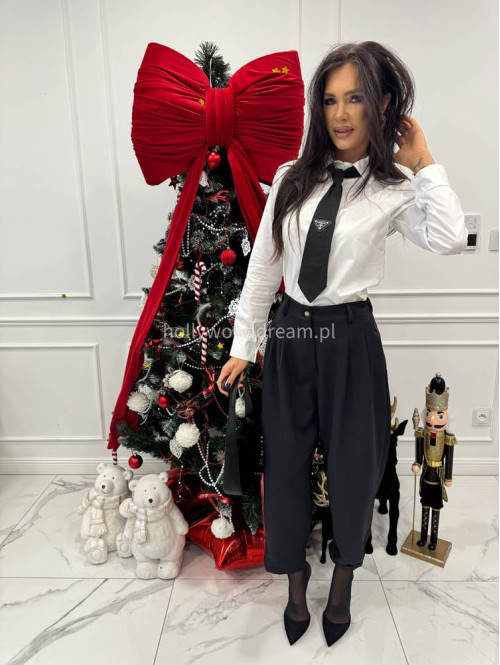 Czarne spodnie eleganckie szerokie na gumce DANNY 02 - photo #2