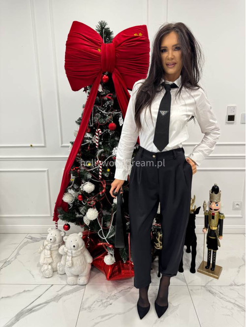 Czarne spodnie eleganckie szerokie na gumce DANNY 02 - photo #3