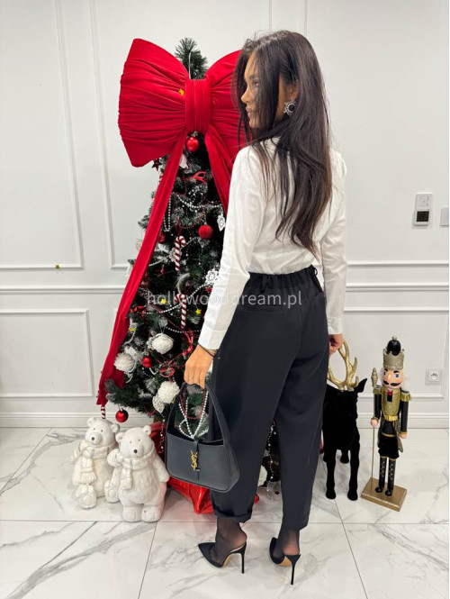 Czarne spodnie eleganckie szerokie na gumce DANNY 02 - photo #4