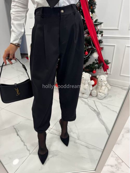 Czarne spodnie eleganckie szerokie na gumce DANNY 02