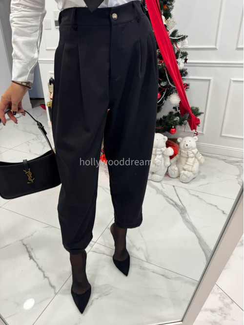 Czarne spodnie eleganckie szerokie na gumce DANNY 02 - photo #6