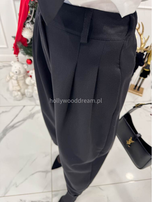 Czarne spodnie eleganckie szerokie na gumce DANNY 02 - photo #8