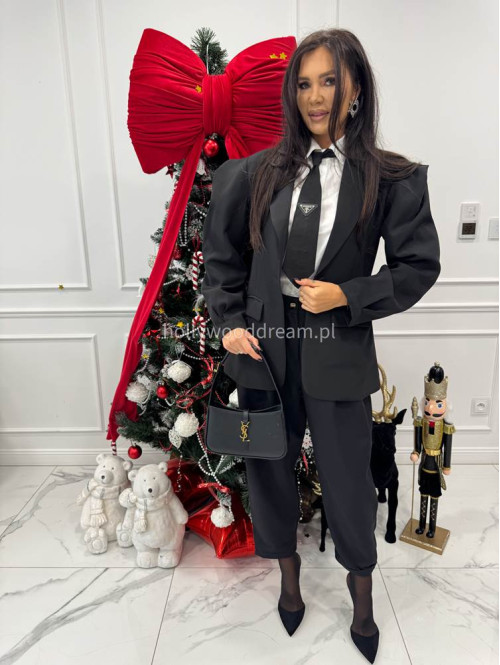 Czarne spodnie eleganckie szerokie na gumce DANNY 02 - photo #14