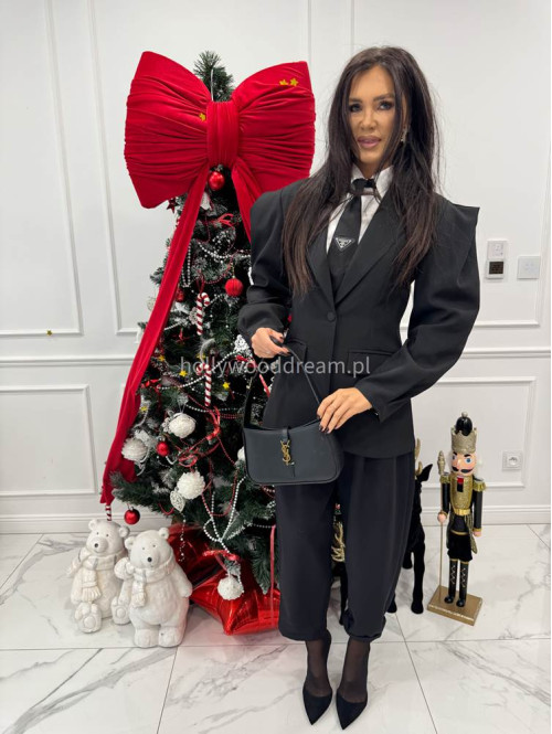 Czarne spodnie eleganckie szerokie na gumce DANNY 02 - photo #15