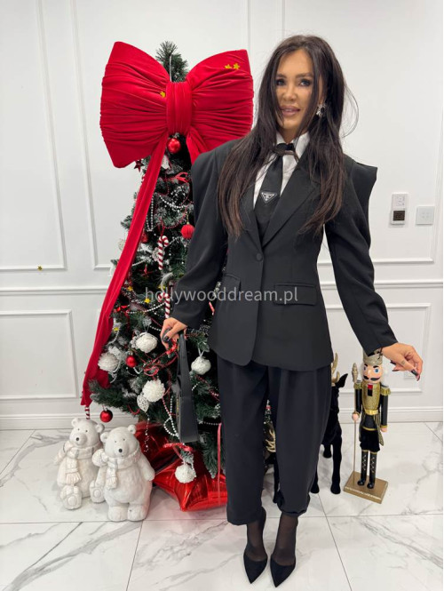 Czarne spodnie eleganckie szerokie na gumce DANNY 02 - photo #16