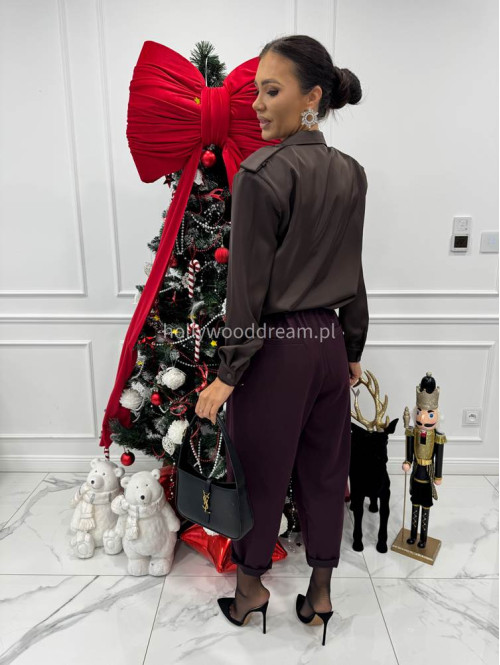 Śliwkowe spodnie eleganckie szerokie na gumce DANNY 02 - photo #4