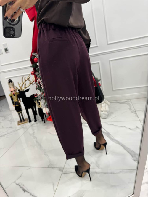 Śliwkowe spodnie eleganckie szerokie na gumce DANNY 02 - photo #8
