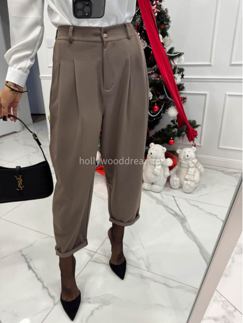 Mokka spodnie eleganckie szerokie na gumce DANNY 02 - photo #5