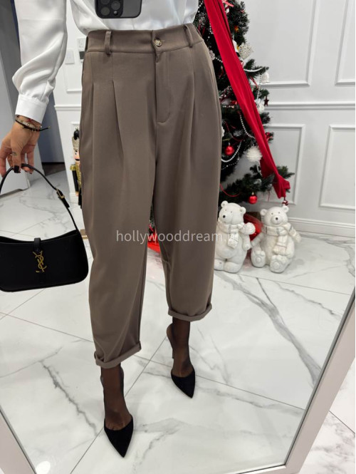 Mokka spodnie eleganckie szerokie na gumce DANNY 02 - photo #6