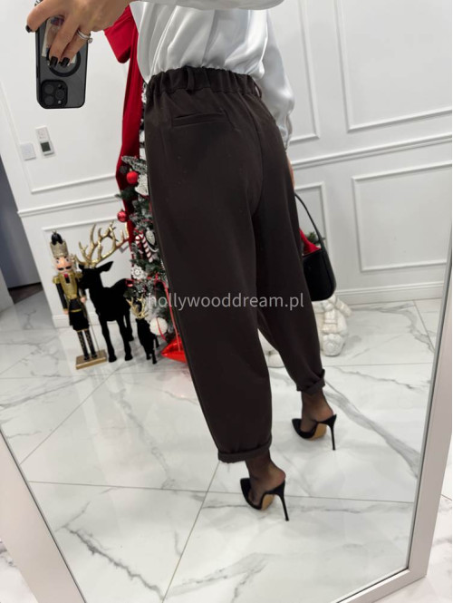 Czekoladowe spodnie eleganckie szerokie na gumce DANNY 02 - photo #2