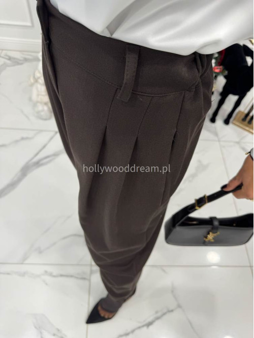 Czekoladowe spodnie eleganckie szerokie na gumce DANNY 02 - photo #3