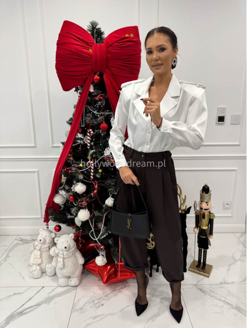 Czekoladowe spodnie eleganckie szerokie na gumce DANNY 02 - photo #6