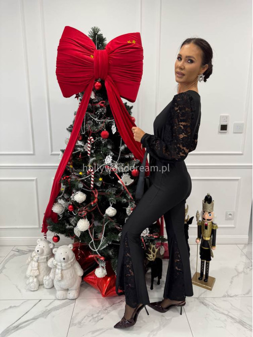 Czarny kombinezon z koronkowym rękawem i koronkową nogawką  Noe 17 - photo #5