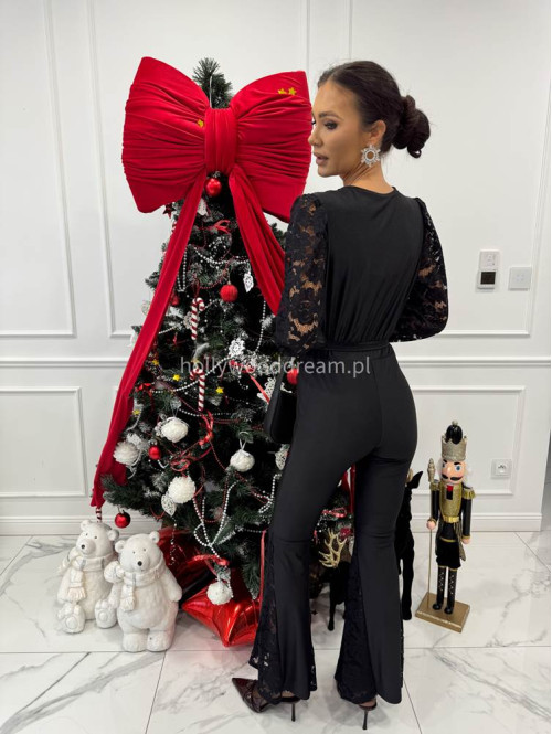 Czarny kombinezon z koronkowym rękawem i koronkową nogawką  Noe 17 - photo #6