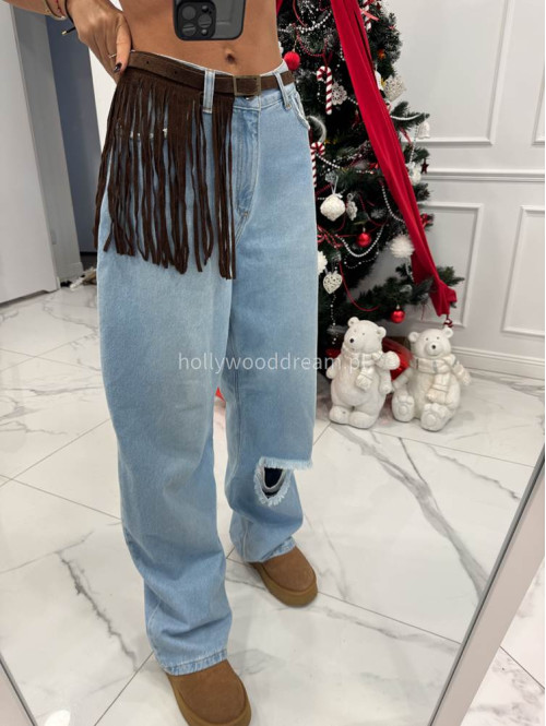 Czekoladowy pasek zamszowy z frędzlami BOHO 06