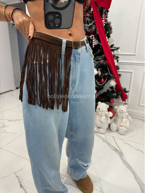 Czekoladowy pasek zamszowy z frędzlami BOHO 06 - photo #1