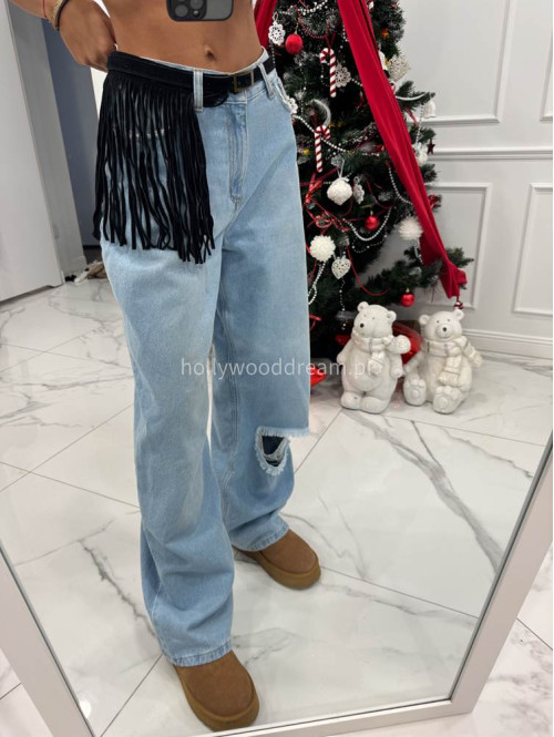 Czarny pasek zamszowy z frędzlami BOHO 06