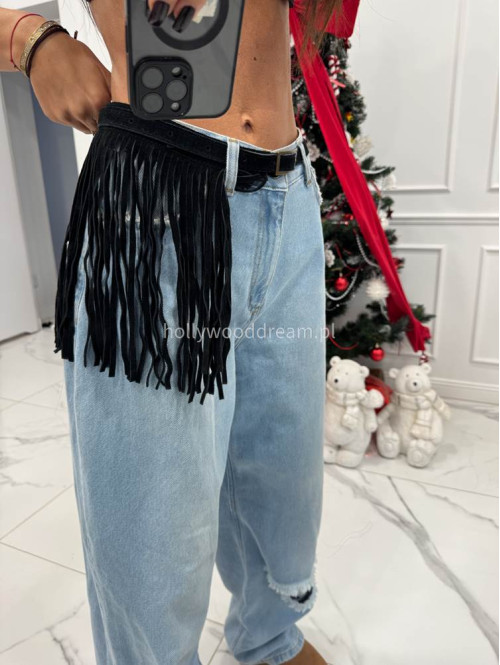 Czarny pasek zamszowy z frędzlami BOHO 06 - photo #1