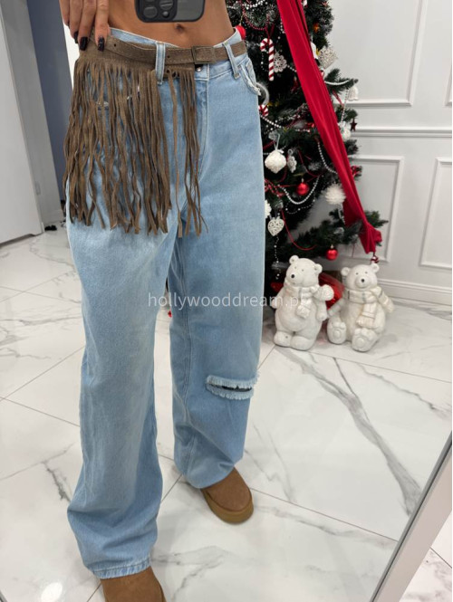 Beżowy pasek zamszowy z frędzlami BOHO 06