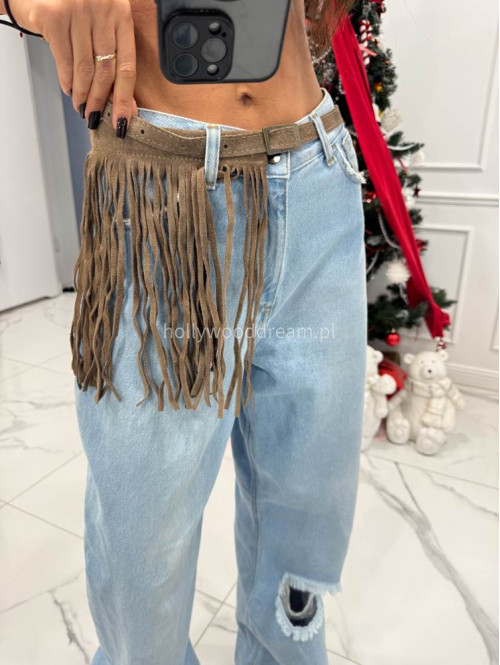 Beżowy pasek zamszowy z frędzlami BOHO 06 - photo #1