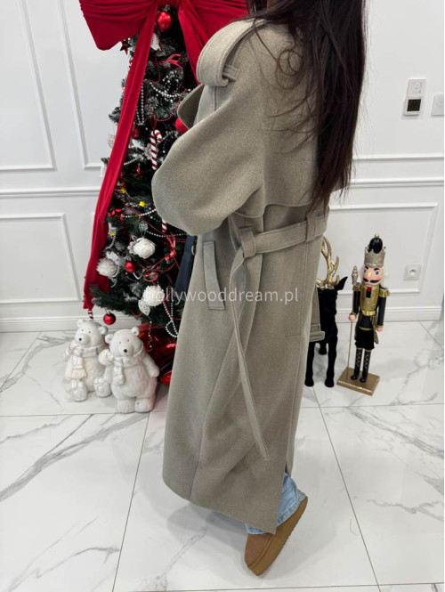 Szary płaszcz długi wełniany z paskiem LUCIEN 25 - photo #2