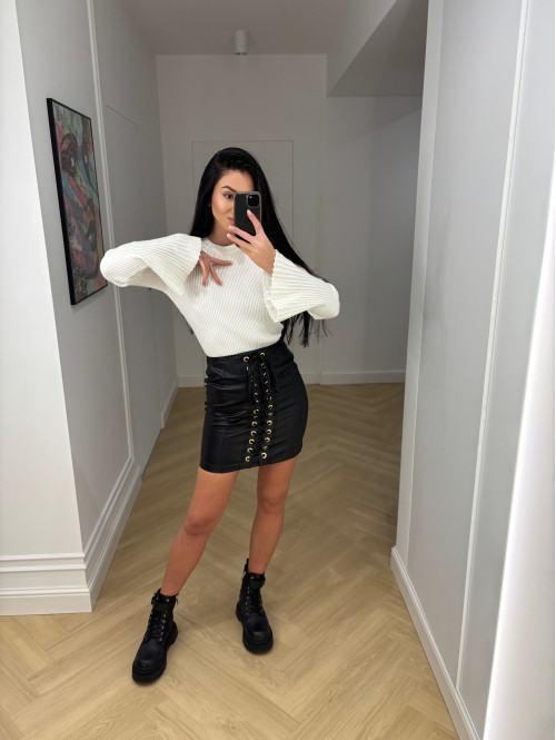 Bluzka prążkowana z poszerzanymi rękawami biała FLAVIA 09 - photo #22