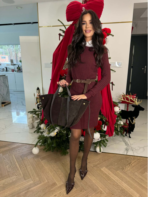 Bordowa sukienka dzianinowa DRAGON 190